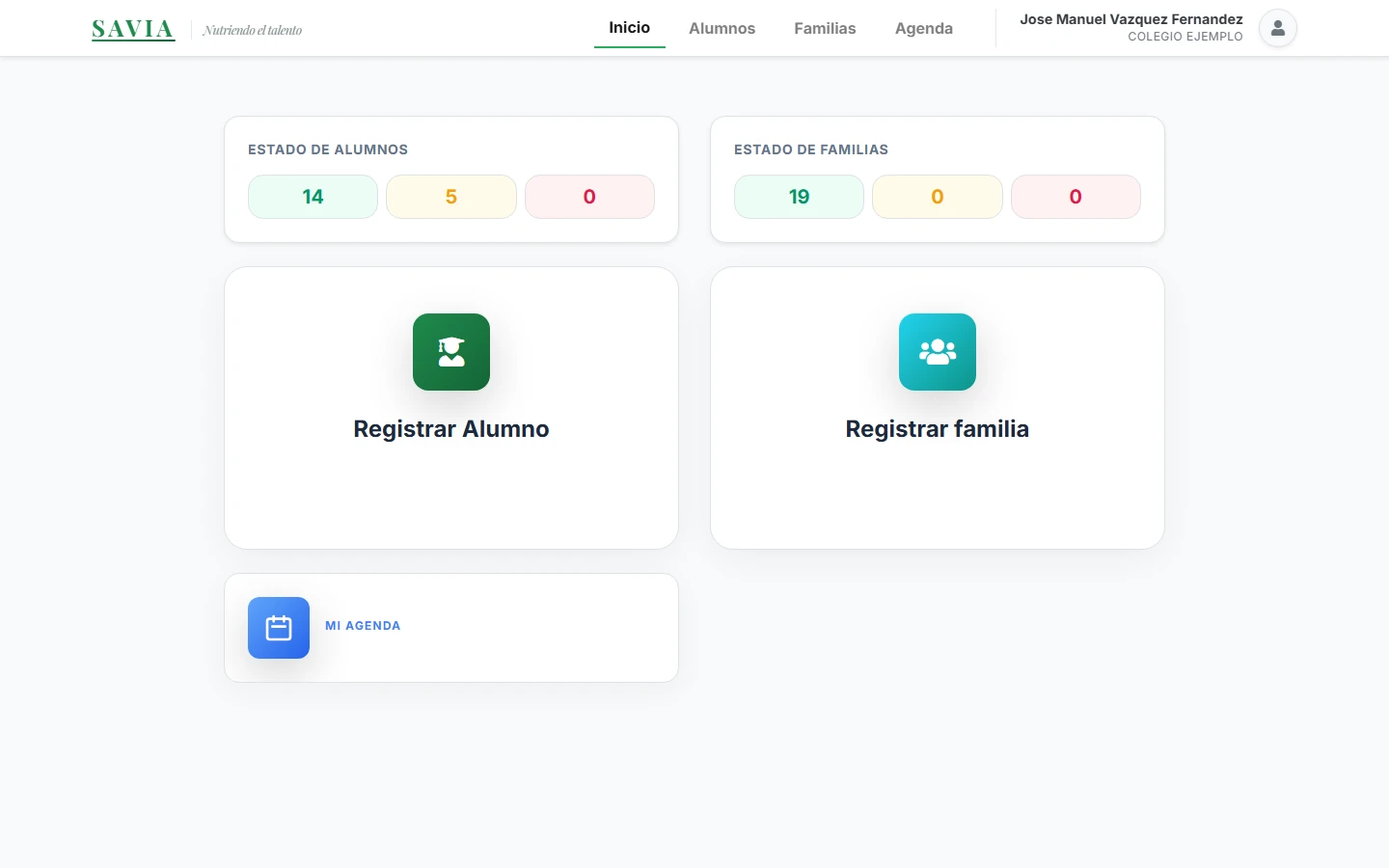 Inicio de Savia para un tutor: semáforo de alumnos y familias y accesos para registrar una conversación